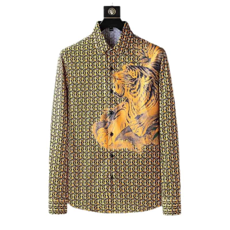 Luxury Tiger Print Long Sleeve Shirt - Gold / M - Shirts