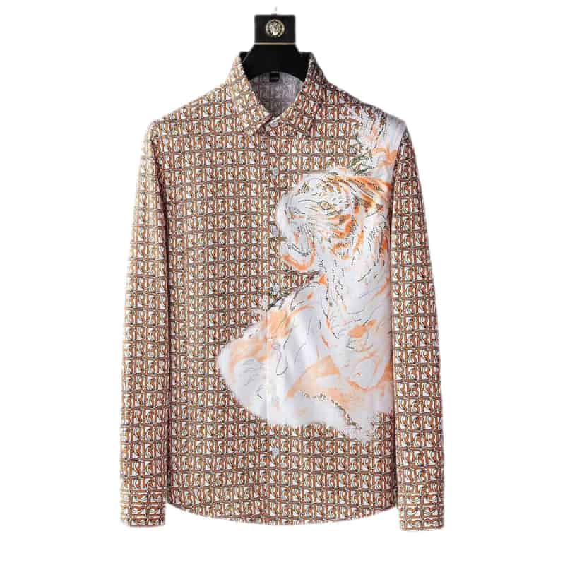 Luxury Tiger Print Long Sleeve Shirt - Khaki / M - Shirts