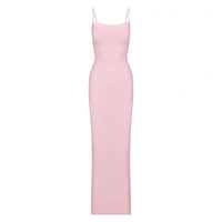 Thumbnail for Solid Color Strapless Backless Lace Long Dress - Light Pink