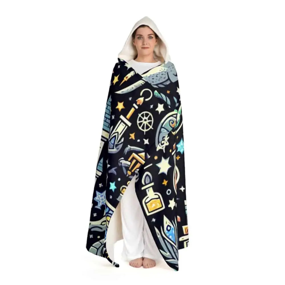 Magical Hooded Sherpa Fleece Blanket Fantasy Design
