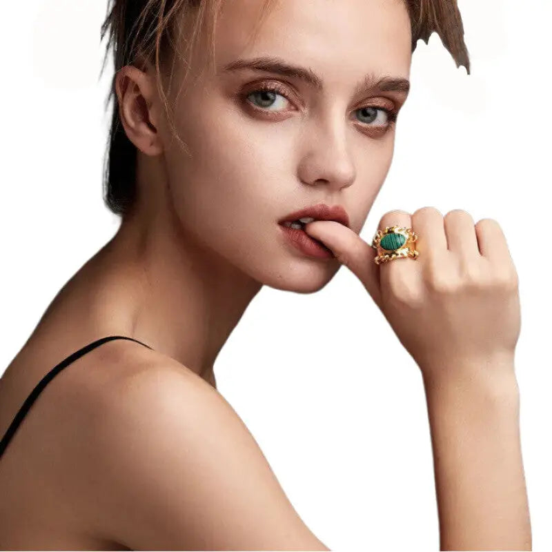 Malachite Natural Stone Ring Handcrafted Jewelry