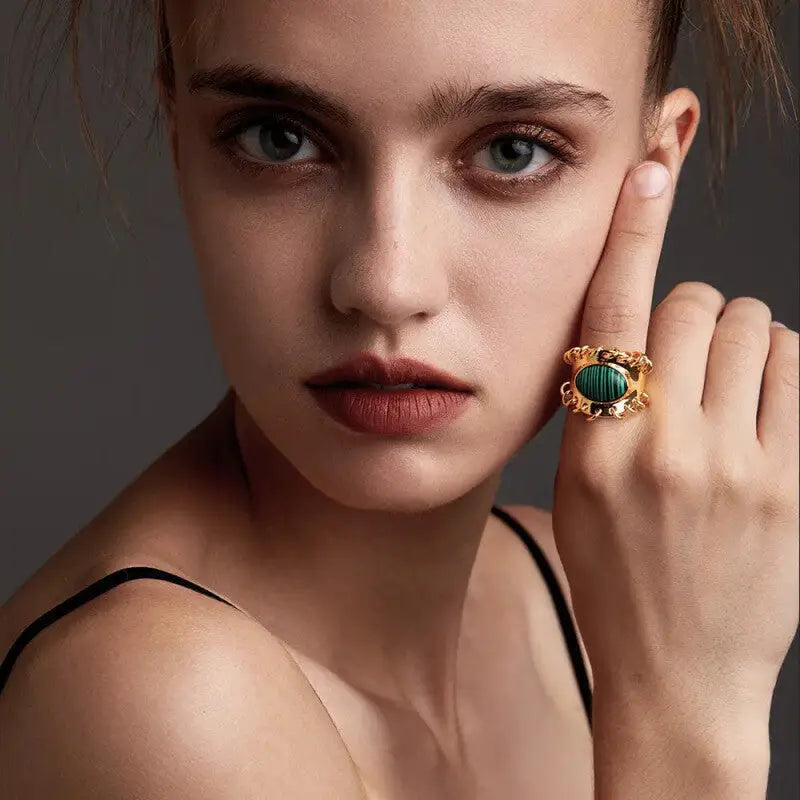 Malachite Natural Stone Ring Handcrafted Jewelry