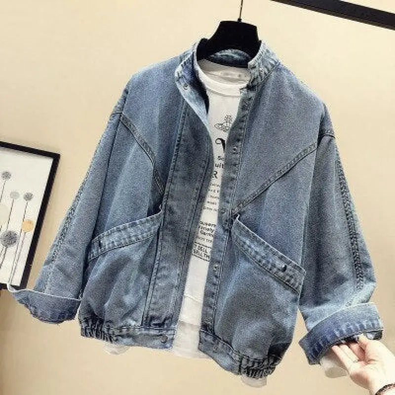 Mandarin Collar Vintage Denim Jacket for Men