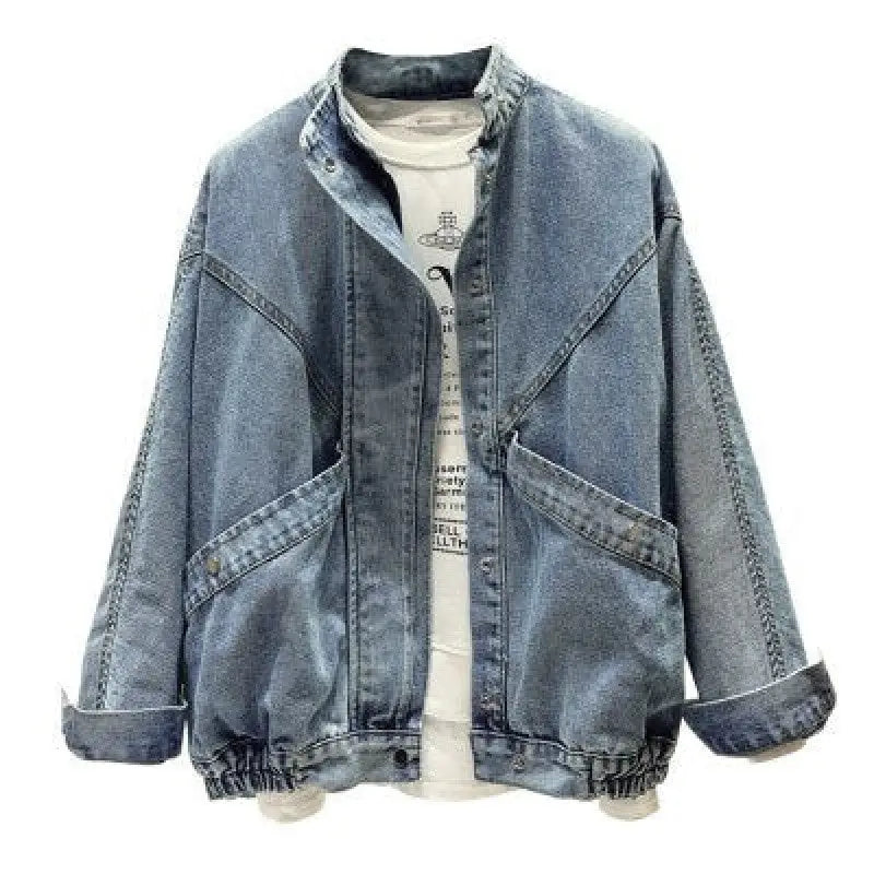 Mandarin Collar Vintage Denim Jacket for Men