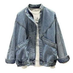 Mandarin Collar Vintage Denim Jacket for Men