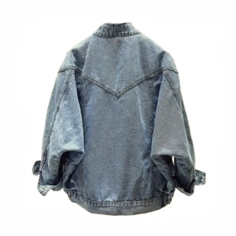 Mandarin Collar Vintage Denim Jacket for Men
