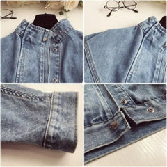 Mandarin Collar Vintage Denim Jacket for Men
