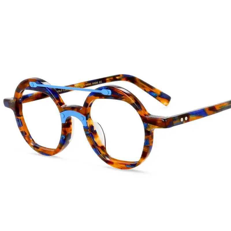 Marble Pattern Aviator Glasses with Geometric Round Frame