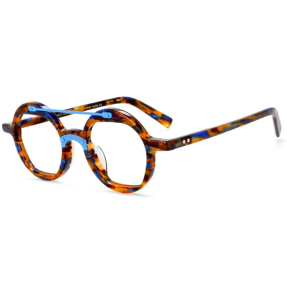 Marble Pattern Aviator Glasses with Geometric Round Frame
