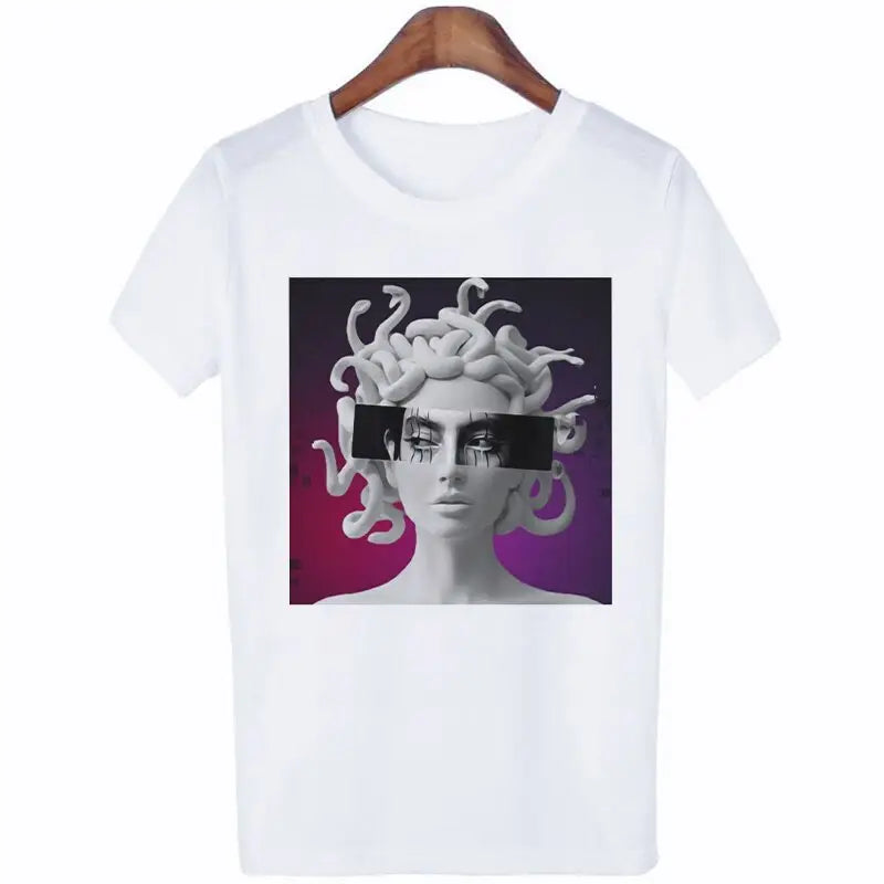 Medusa Sculpture Greek Mythology Vaporwave T Shirt Black / M