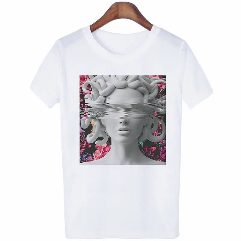 Medusa Sculpture Greek Mythology Vaporwave T Shirt Fucsia