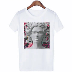 Medusa Sculpture Greek Mythology Vaporwave T Shirt Fucsia
