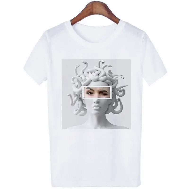 Medusa Sculpture Greek Mythology Vaporwave T Shirt Grey