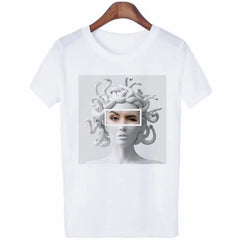 Medusa Sculpture Greek Mythology Vaporwave T Shirt Grey