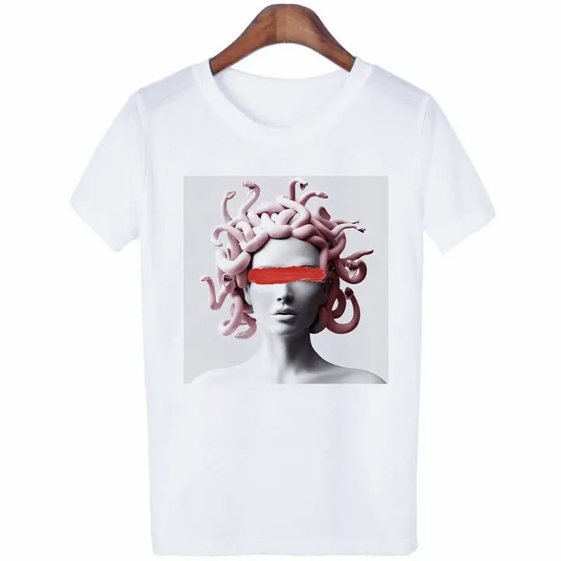 Medusa Sculpture Greek Mythology Vaporwave T Shirt Red / S