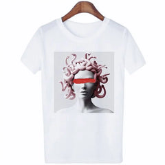 Medusa Sculpture Greek Mythology Vaporwave T Shirt Red / S
