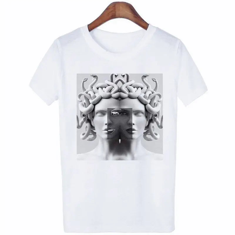 Medusa Sculpture Greek Mythology Vaporwave T Shirt White / L