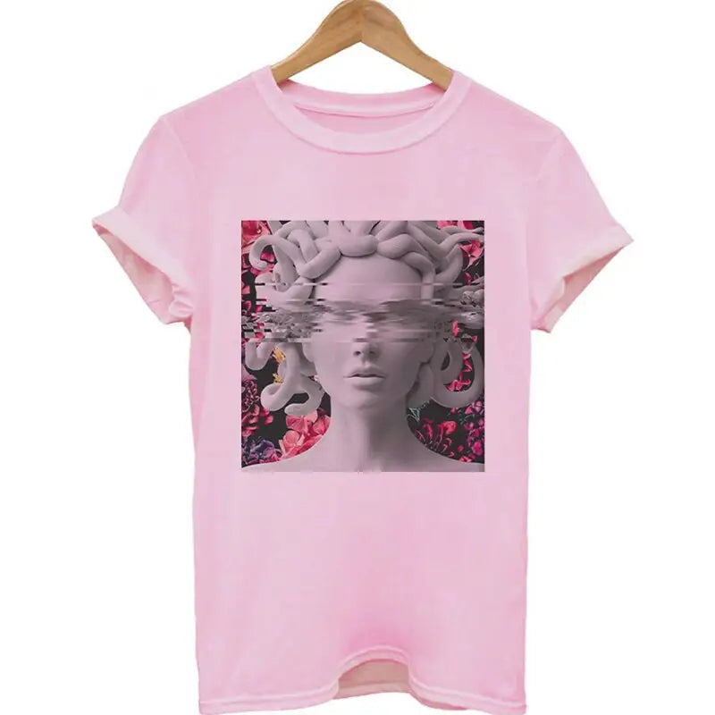 Medusa Sculpture Pink Vaporwave Print T-Shirt