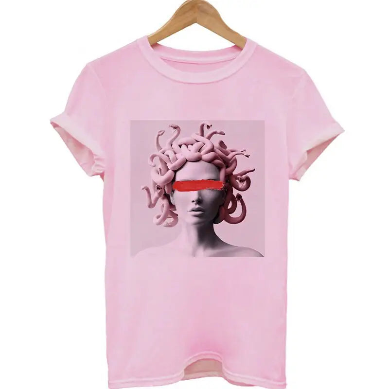 Medusa Sculpture Pink Vaporwave Print T-Shirt