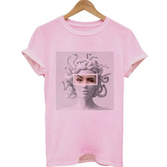 Medusa Sculpture Pink Vaporwave Print T-Shirt - S