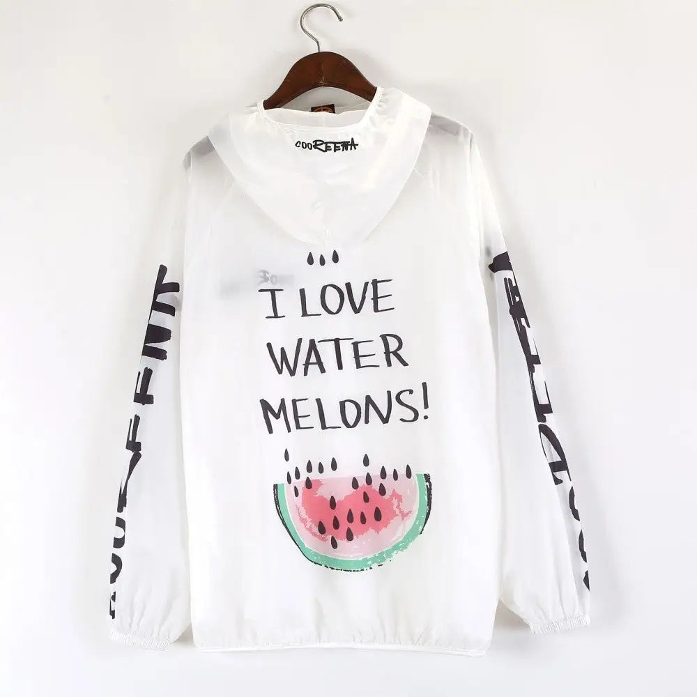 Melons, I Love Watermelons Sun Protection Loose Hooded Jacket