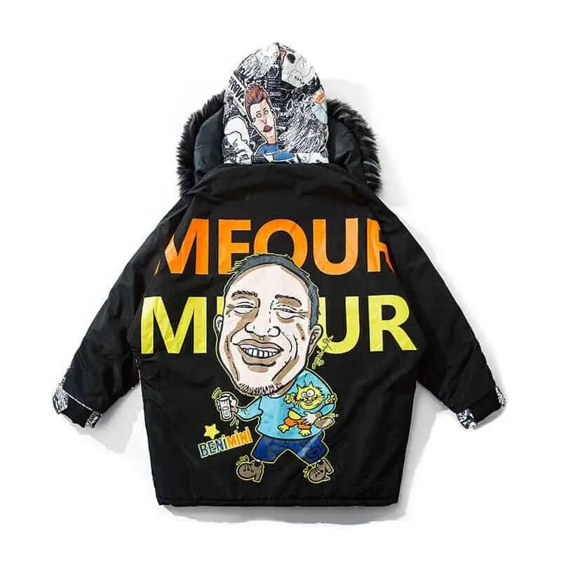 Meour Graffiti Winter Jacket Urban Street Style Black / M