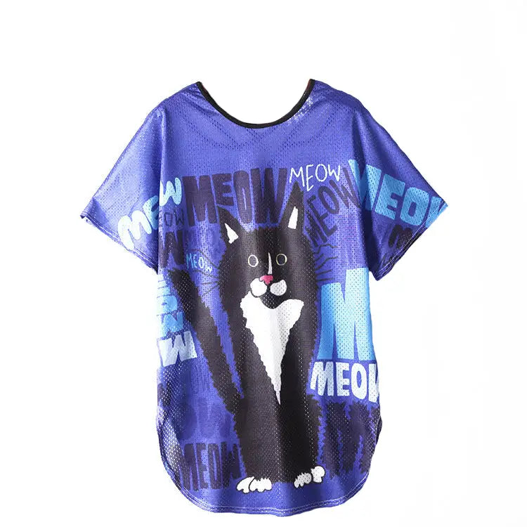 Meow, Black Cat Short Sleeves Tee Dress