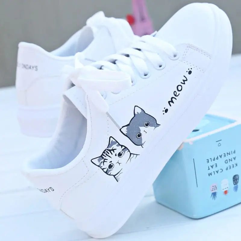 Meow Lovely PU Vegan Sneakers - Grey / 35 - Shoes