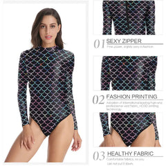 Mermaid Scales One-Piece Long-Sleeve Swimsuit with Zipper