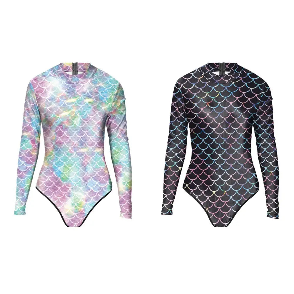 Mermaid Scales One-Piece Long-Sleeve Swimsuit with Zipper