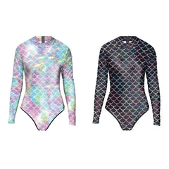 Mermaid Scales One-Piece Long-Sleeve Swimsuit with Zipper