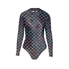 Mermaid Scales One-Piece Long-Sleeve Swimsuit with Zipper