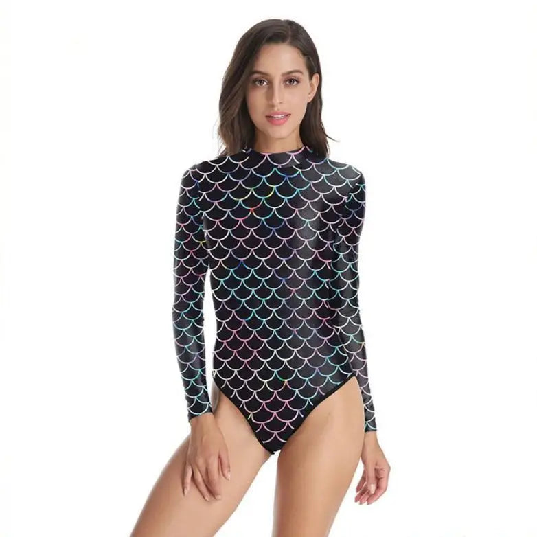 Mermaid Scales One-Piece Long-Sleeve Swimsuit with Zipper