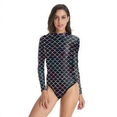 Mermaid Scales One-Piece Long-Sleeve Swimsuit with Zipper