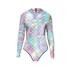Mermaid Scales One-Piece Long-Sleeve Swimsuit with Zipper