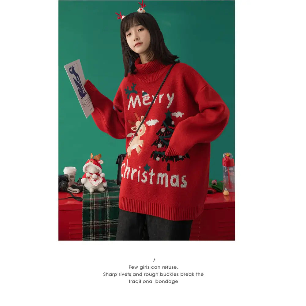 Merry Christmas Turtleneck Oversize Sweater