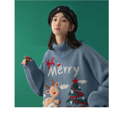 Merry Christmas Turtleneck Oversize Sweater