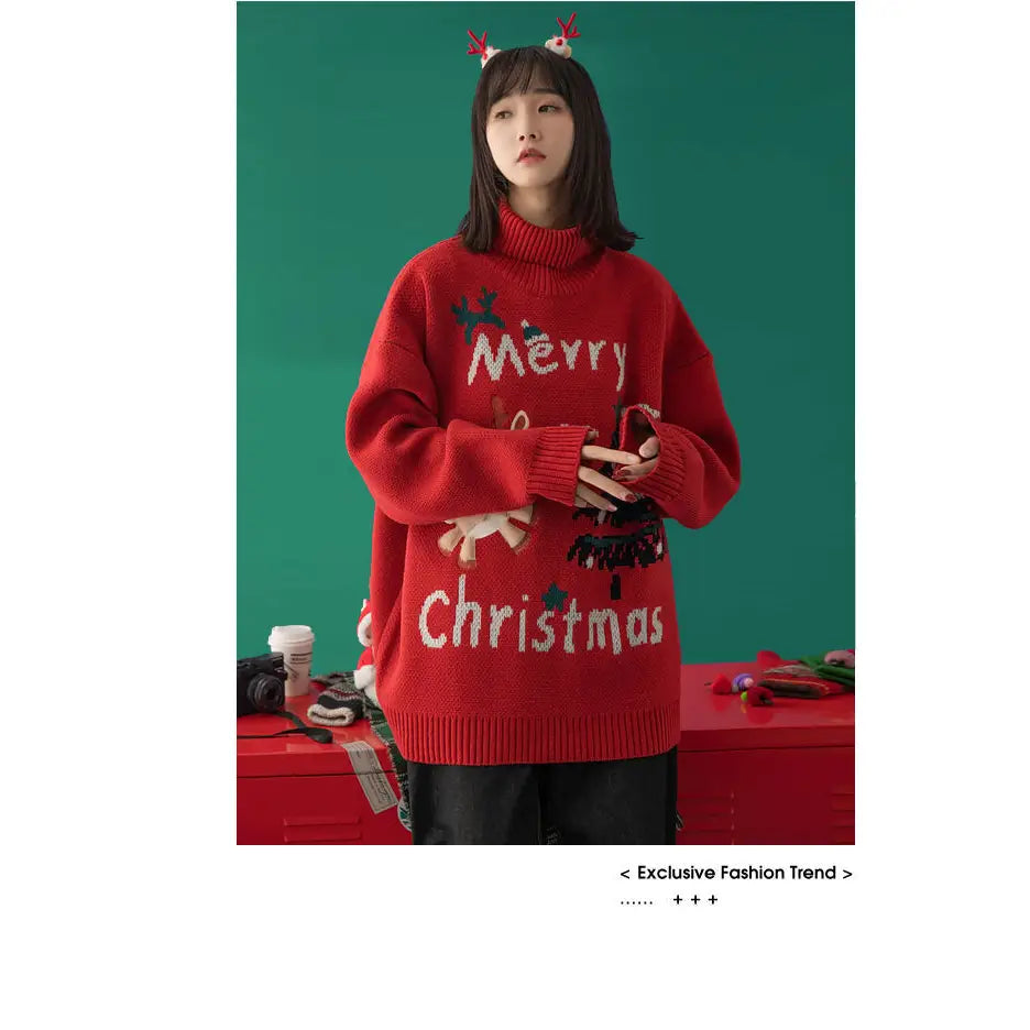 Merry Christmas Turtleneck Oversize Sweater