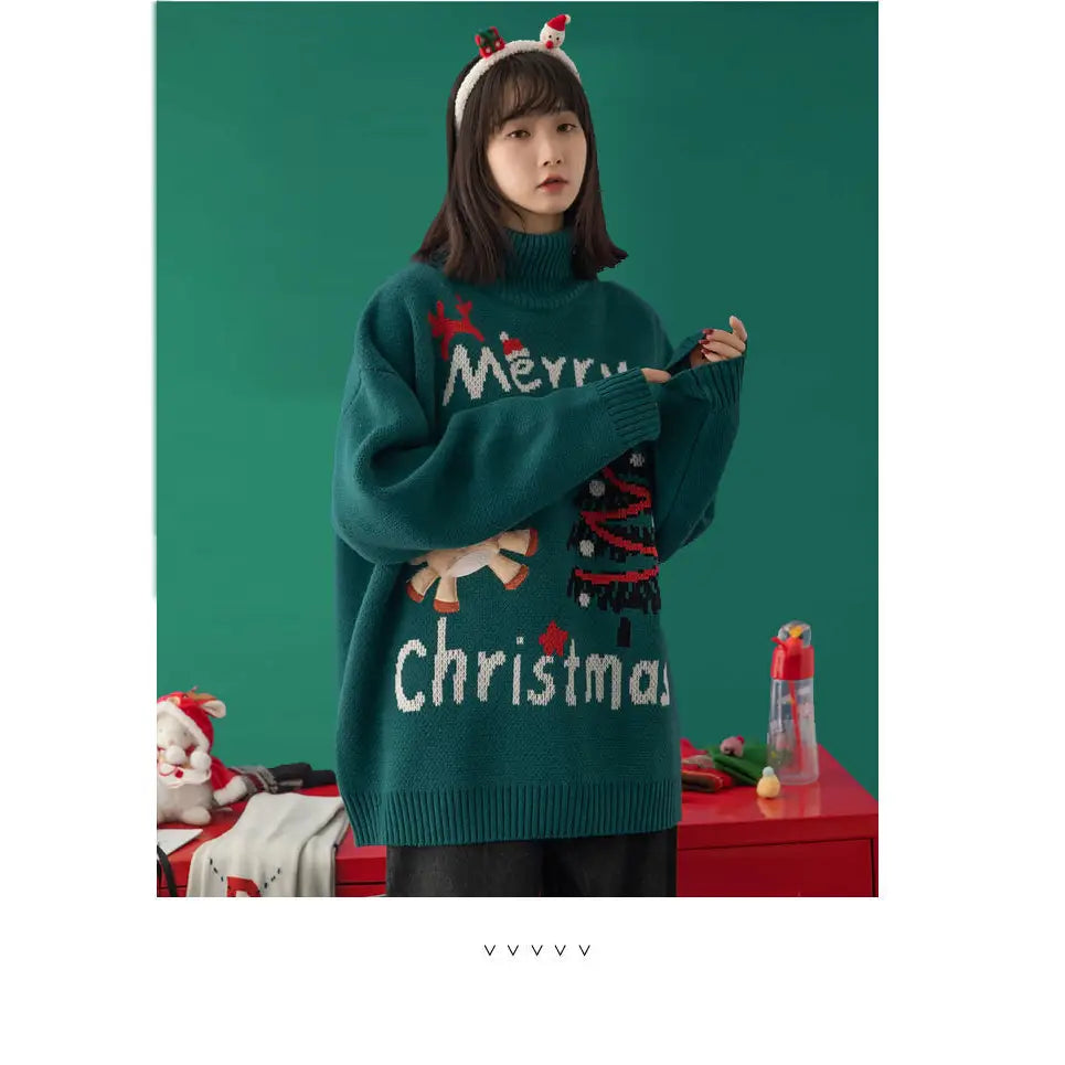 Merry Christmas Turtleneck Oversize Sweater