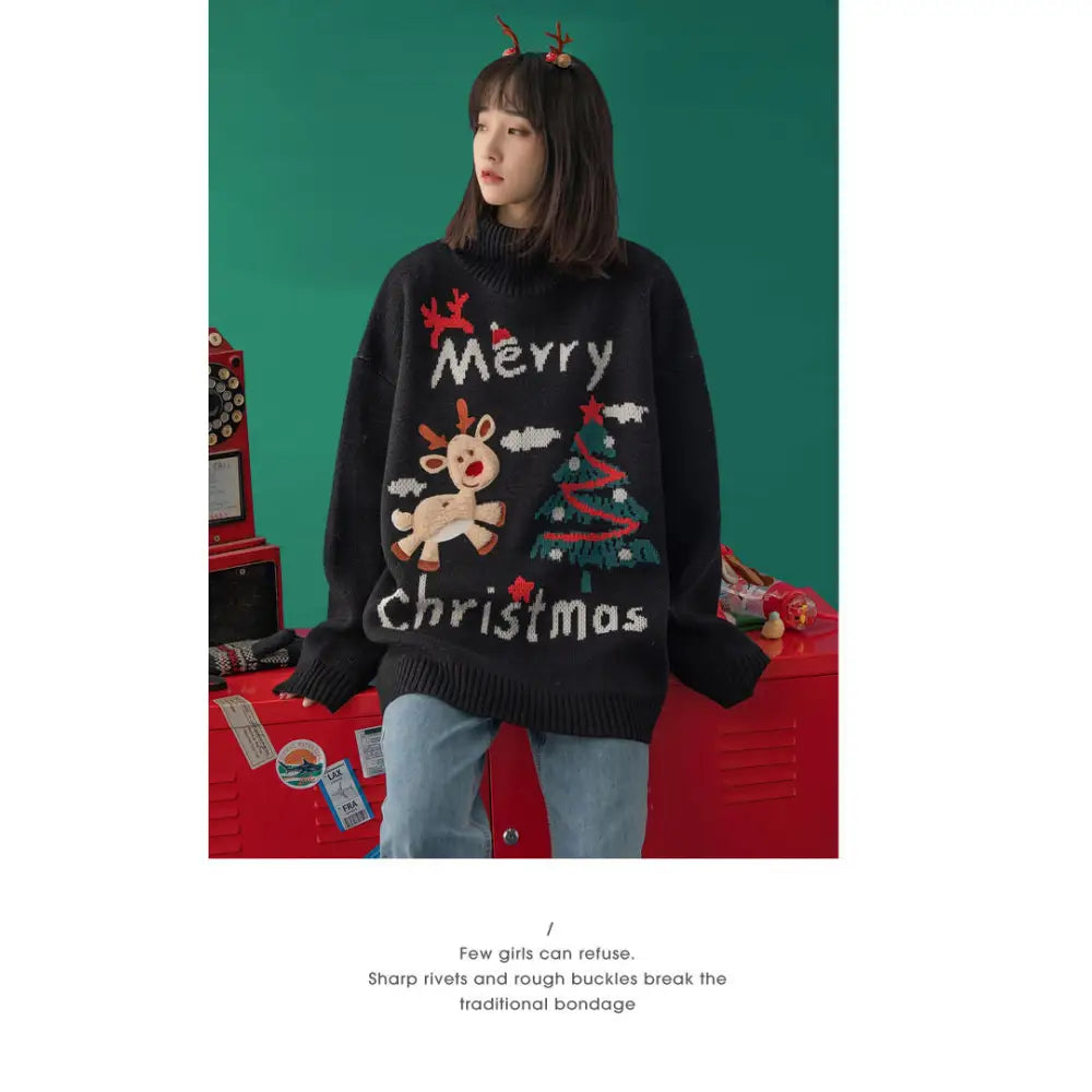 Merry Christmas Turtleneck Oversize Sweater