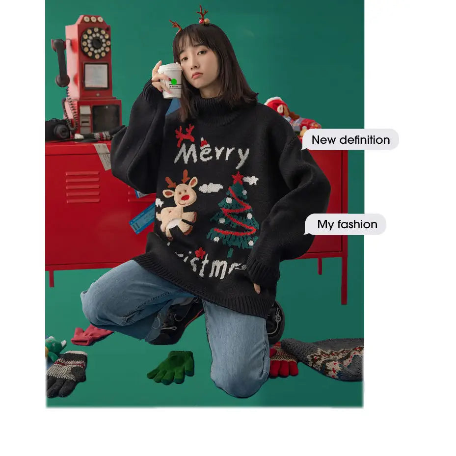 Merry Christmas Turtleneck Oversize Sweater