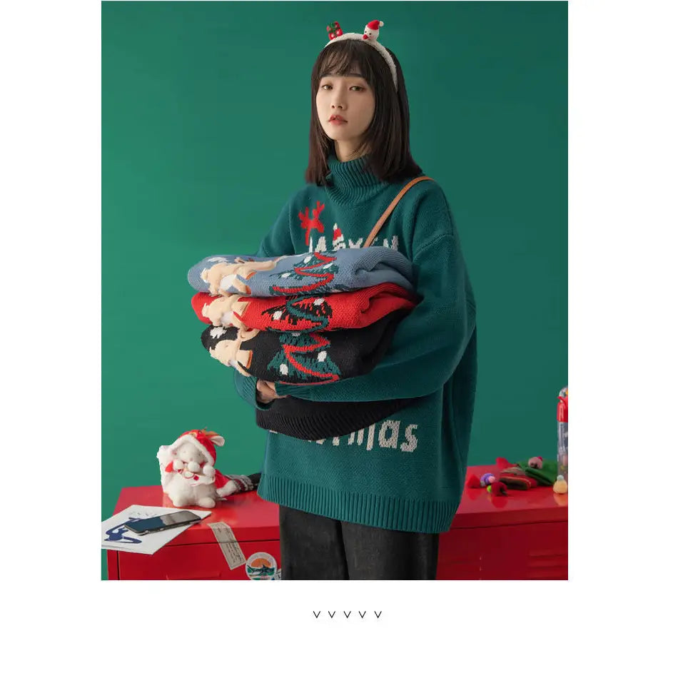 Merry Christmas Turtleneck Oversize Sweater