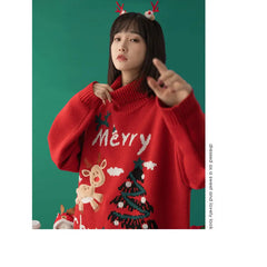 Merry Christmas Turtleneck Oversize Sweater