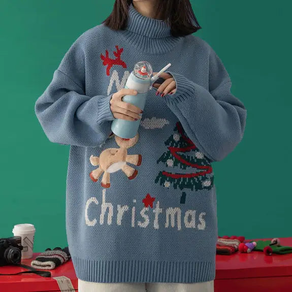 Merry Christmas Turtleneck Oversize Sweater