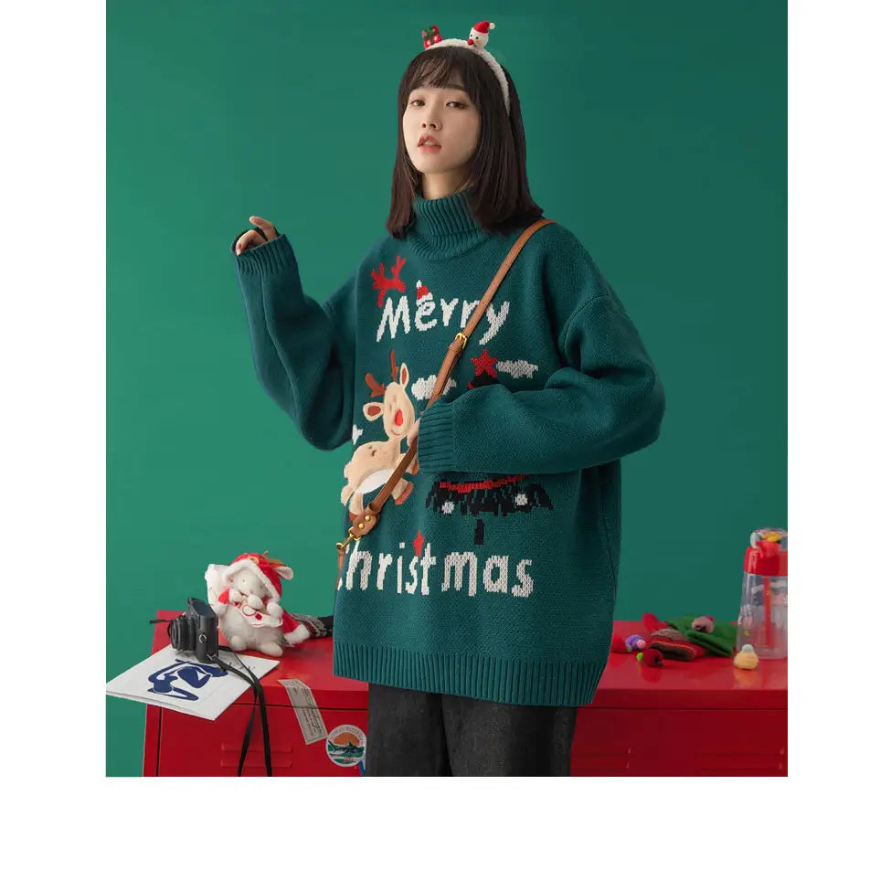 Merry Christmas Turtleneck Oversize Sweater