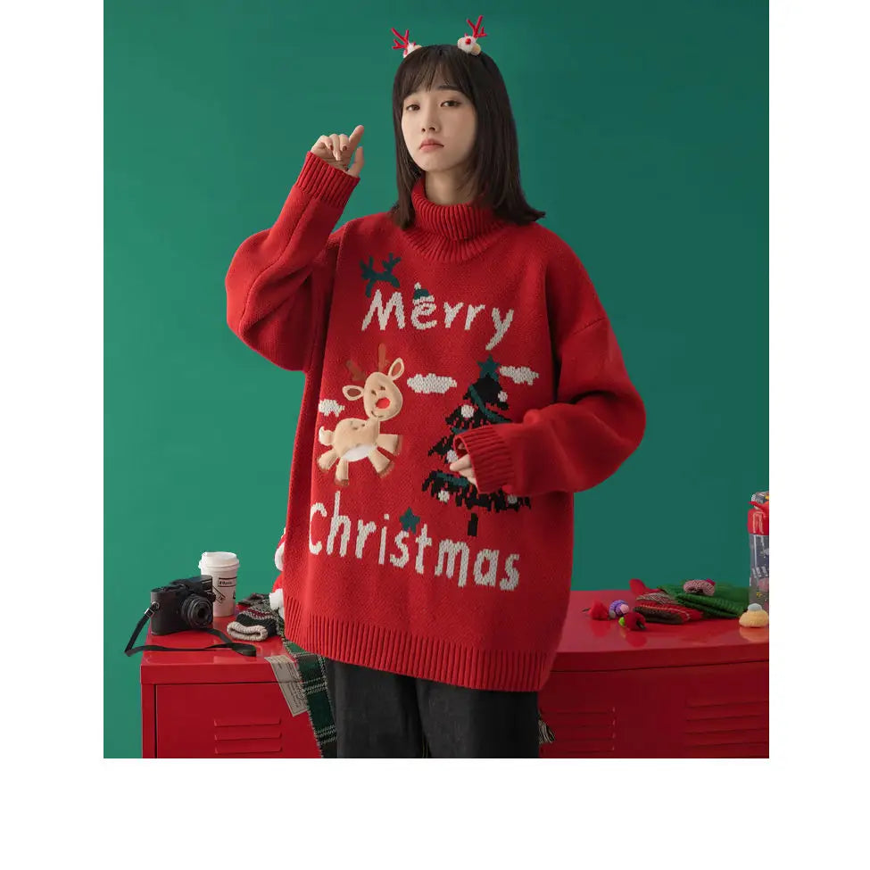 Merry Christmas Turtleneck Oversize Sweater