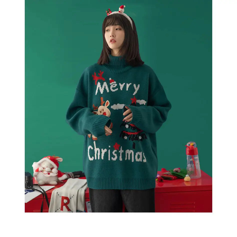 Merry Christmas Turtleneck Oversize Sweater