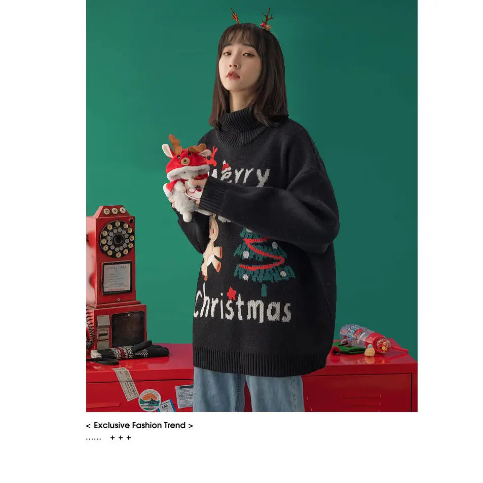 Merry Christmas Turtleneck Oversize Sweater