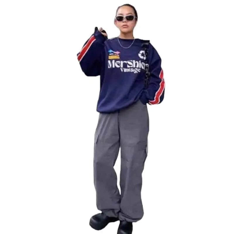 Mershier Dark Blue Long Sleeve Sweatshirt Round Neck