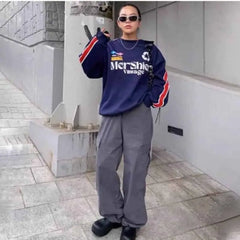 Mershier Dark Blue Long Sleeve Sweatshirt Round Neck